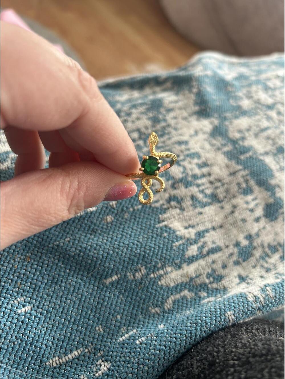 Gold Tone Snake Ring with Green Gemstone